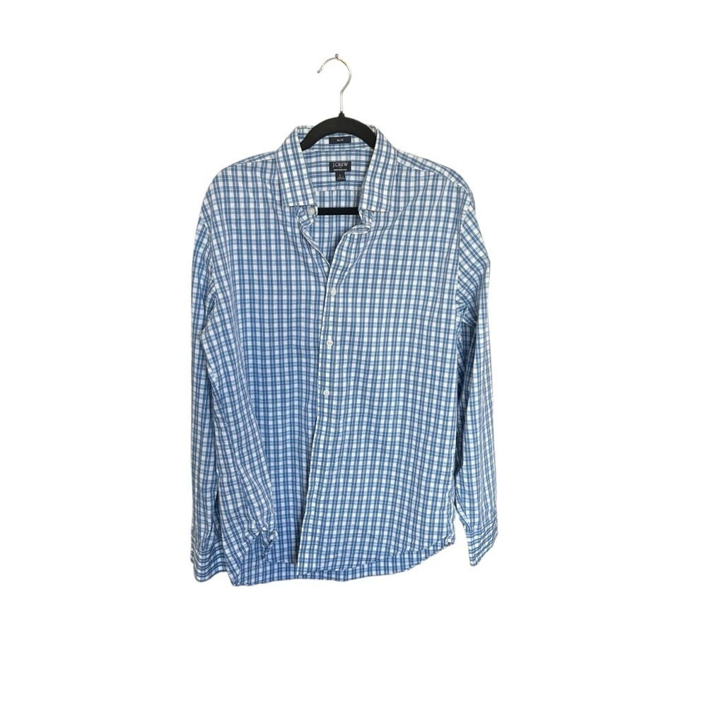 J. Crew Men’s Slim Performance Plaid Shirt in Blue/White Size L